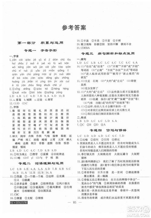 海南出版社2021高效A计划期末暑假衔接语文八年级邵阳专版答案