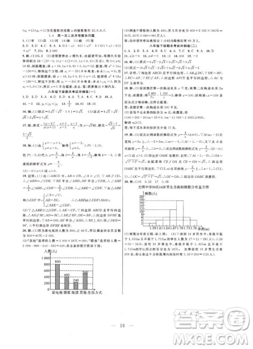 合肥工业大学出版社2021暑假总动员八年级数学SK苏科版答案