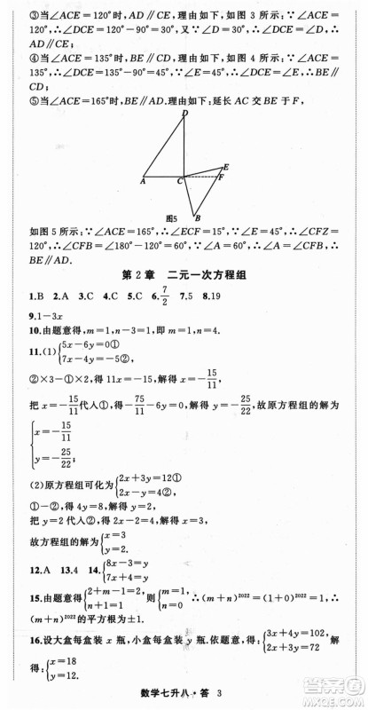 浙江工商大学出版社2021暑假衔接培优教材七升八数学浙教版参考答案