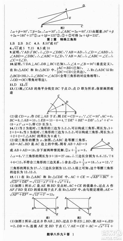 浙江工商大学出版社2021暑假衔接培优教材八升九数学浙教版参考答案