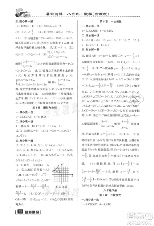 延边人民出版社2021暑假衔接八升九数学浙教版参考答案