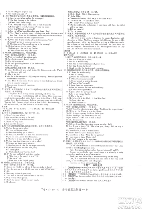湖南科学技术出版社2021U计划七年级英语人教版参考答案 湖南科学技术出版社2021U计划七年级英语人教版参考答案