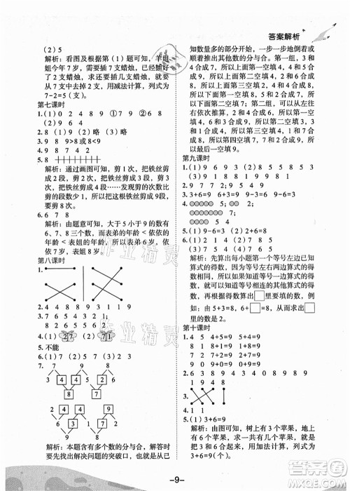 龙门书局2021黄冈小状元作业本一年级数学上册人教版广东专版答案