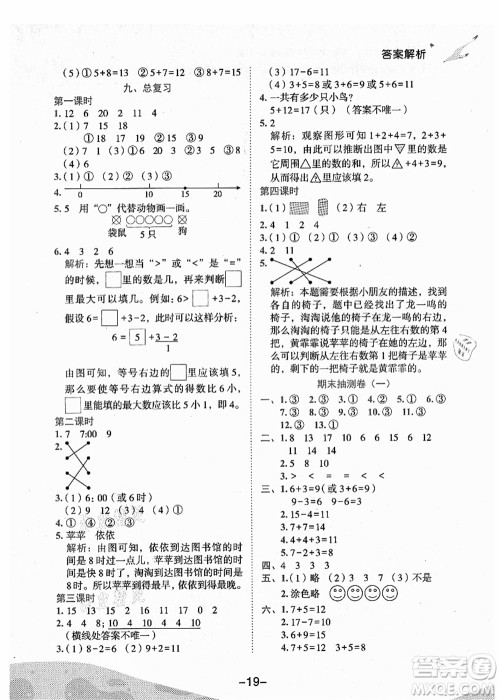 龙门书局2021黄冈小状元作业本一年级数学上册人教版广东专版答案 龙门书局2021黄冈小状元作业本一年级数学上册人教版广东专版答案