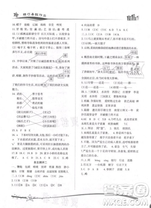 云南美术出版社2021精巧暑假作业语文五年级RJ人教版答案 云南美术出版社2021精巧暑假作业语文五年级RJ人教版答案