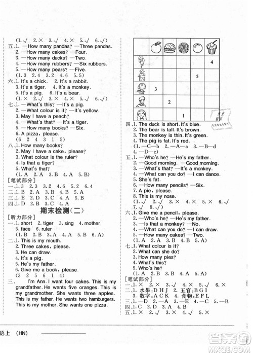 龙门书局2021黄冈小状元作业本一年级英语上册HN沪教牛津版答案