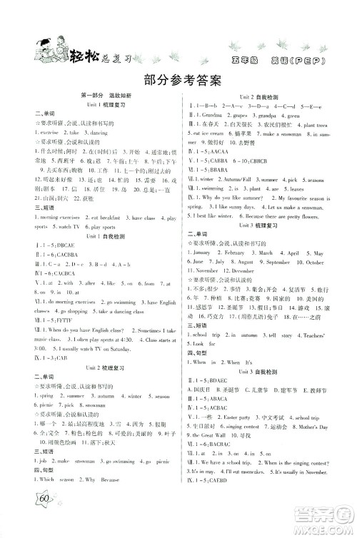 河北科学技术出版社2021轻松总复习暑假作业英语五年级PEP人教版答案