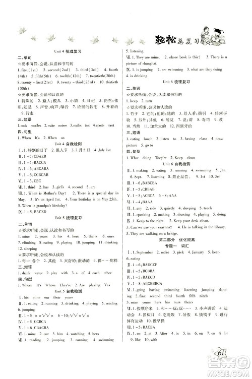 河北科学技术出版社2021轻松总复习暑假作业英语五年级PEP人教版答案