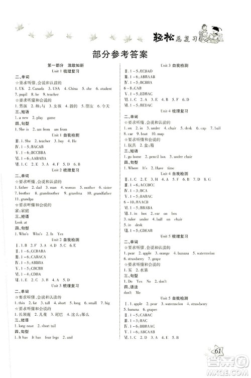 河北科学技术出版社2021轻松总复习暑假作业英语三年级PEP人教版答案