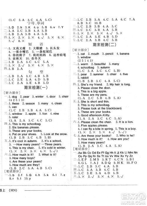 龙门书局2021黄冈小状元作业本三年级英语上册HN沪教牛津版答案 龙门书局2021黄冈小状元作业本三年级英语上册HN沪教牛津版答案