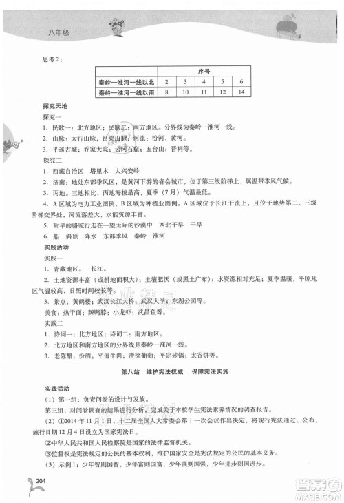 山西教育出版社2021新课程暑假作业本八年级综合A版答案