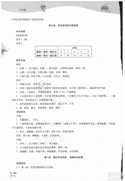 山西教育出版社2021新课程暑假作业本八年级综合B版答案