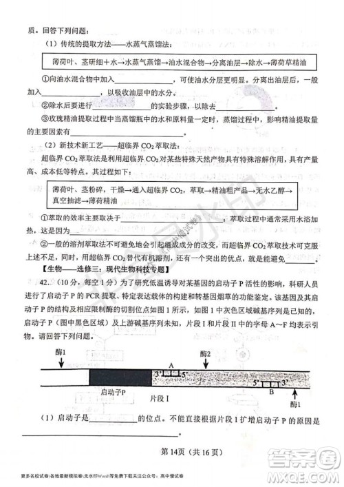 河南省郑州外国语学校2021-2022学年高三开学摸底测试生物试题及答案