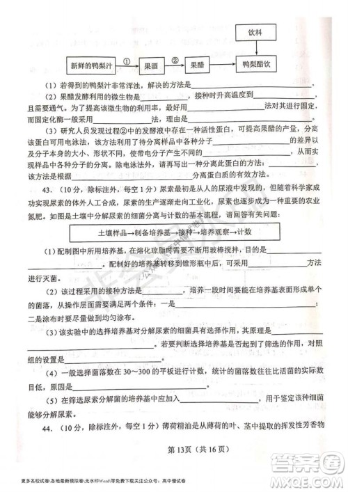 河南省郑州外国语学校2021-2022学年高三开学摸底测试生物试题及答案