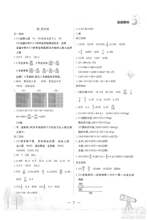 龙门书局2021黄冈小状元作业本六年级数学上册BS北师大版广东专版答案