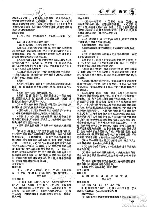 北京教育出版社2021暑假作业七年级语文答案