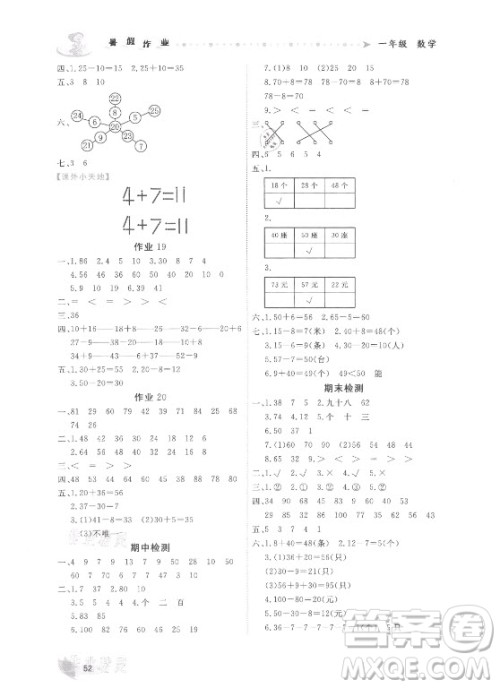 内蒙古人民出版社2021暑假作业数学一年级人教版答案 内蒙古人民出版社2021暑假作业数学一年级人教版答案