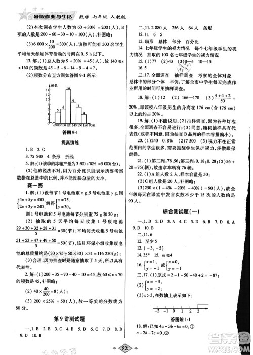 陕西师范大学出版总社有限公司2021暑假作业与生活七年级数学人教版答案