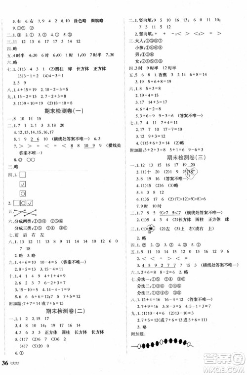 龙门书局2021黄冈小状元达标卷一年级数学上册BS北师大版答案 龙门书局2021黄冈小状元达标卷一年级数学上册BS北师大版答案