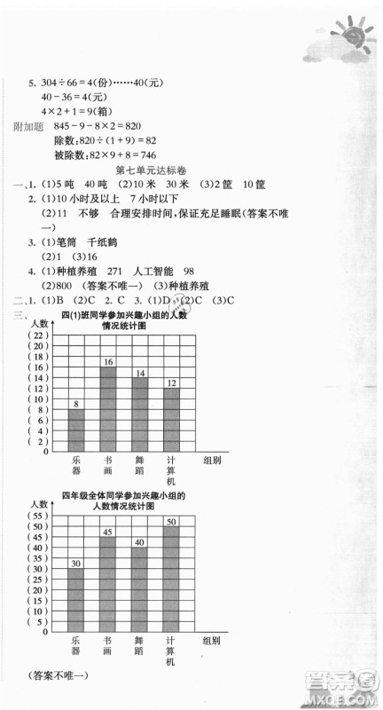 龙门书局2021黄冈小状元达标卷四年级数学上册R人教版答案
