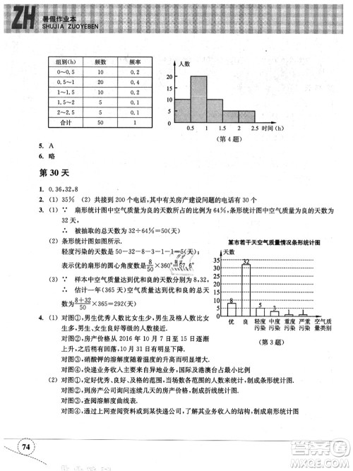 浙江教育出版社2021暑假作业本七年级数学ZH浙教版答案