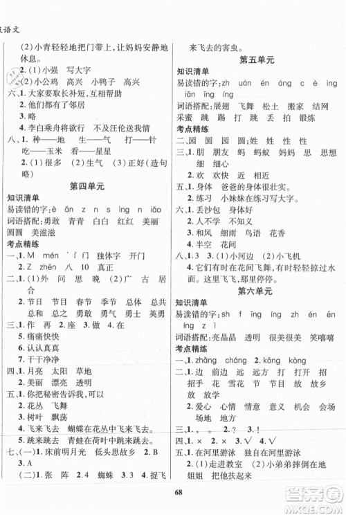 云南科技出版社2021复习大本营期末复习假期一本通一年级语文参考答案 云南科技出版社2021复习大本营期末复习假期一本通一年级语文参考答案
