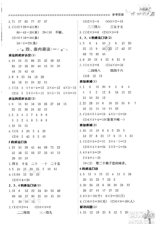 龙门书局2021黄冈小状元数学基本功二年级上册人教版答案 龙门书局2021黄冈小状元数学基本功二年级上册人教版答案