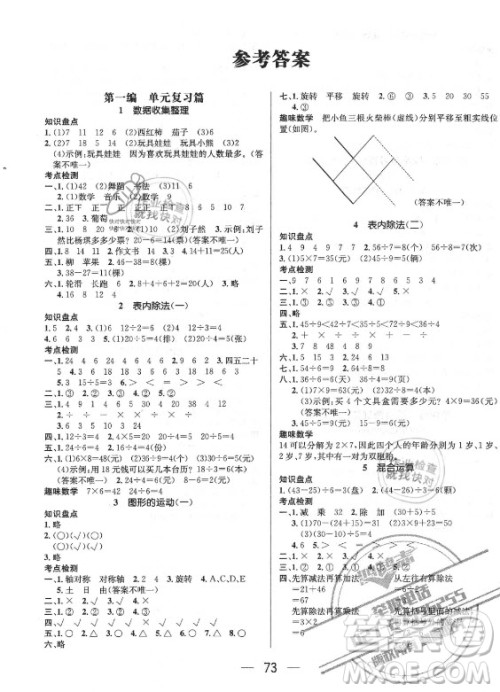 广东经济出版社2021期末冲刺王暑假作业数学二年级人教版答案