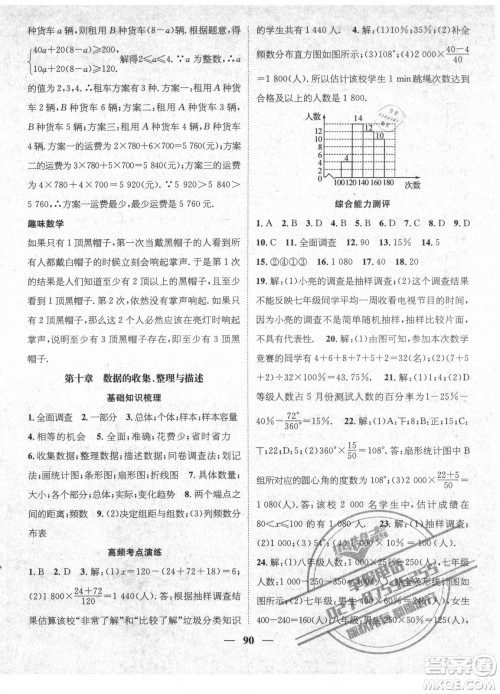 广东经济出版社2021期末冲刺王暑假作业数学七年级人教版湖南专版答案