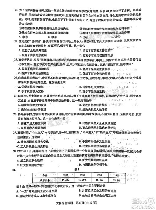 河南信阳市实验高级中学2021-2022学年高三毕业班开学摸底测试文科综合试题及答案