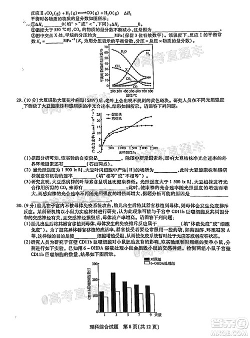 河南信阳市实验高级中学2021-2022学年高三毕业班开学摸底测试理科综合试题及答案