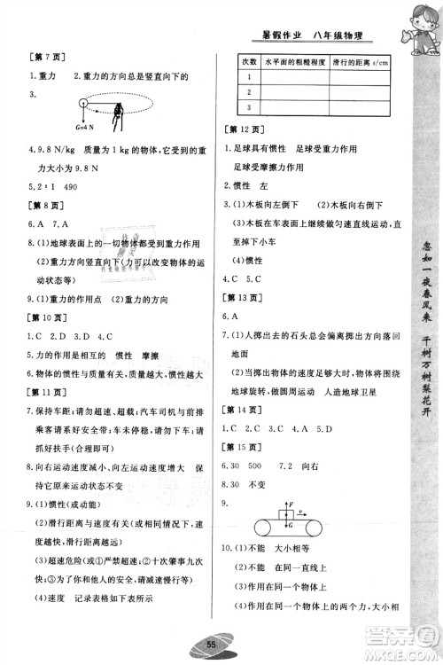 华中科技大学出版社2021暑假作业八年级物理答案