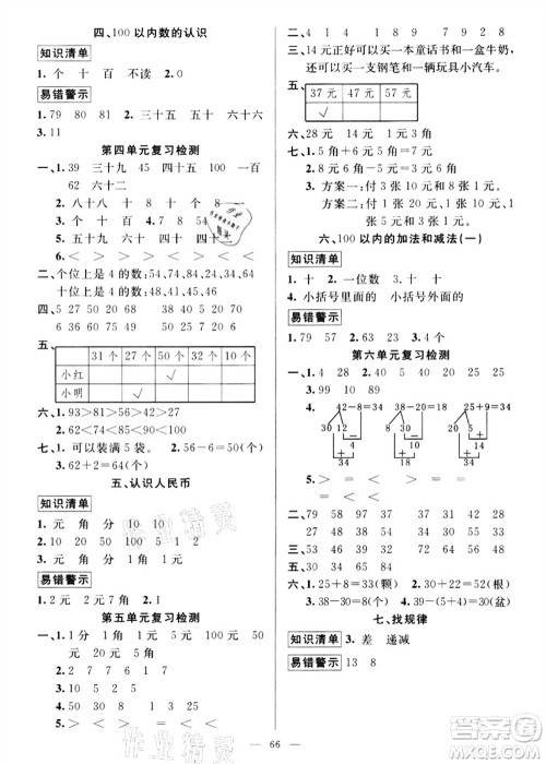 新疆青少年出版社2021暑假作业一年级数学人教版答案