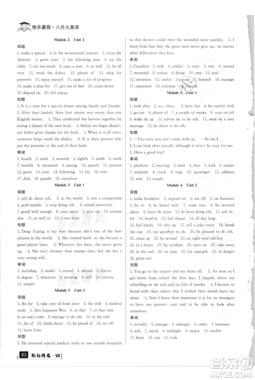 延边人民出版社2021快乐暑假八升九英语外研版参考答案 延边人民出版社2021快乐暑假八升九英语外研版参考答案