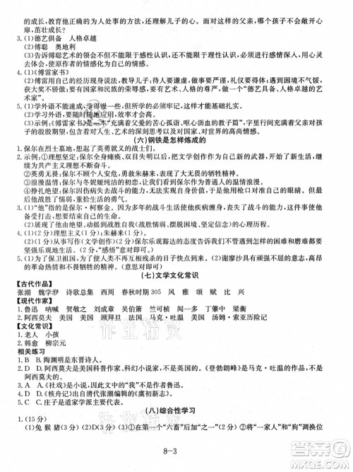 合肥工业大学出版社2021假期冲浪八年级语文人教版答案