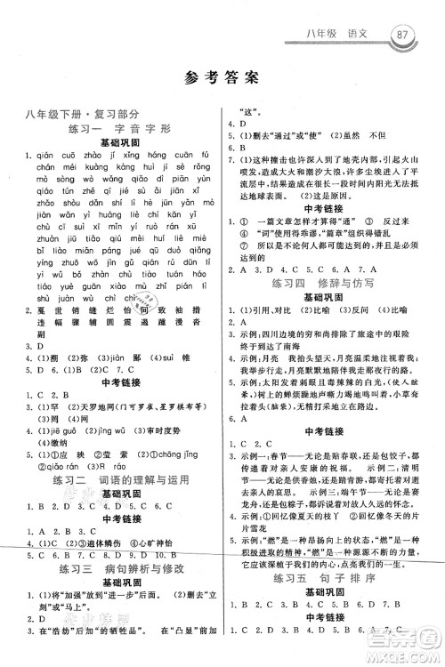 河北美术出版社2021暑假作业八年级语文答案