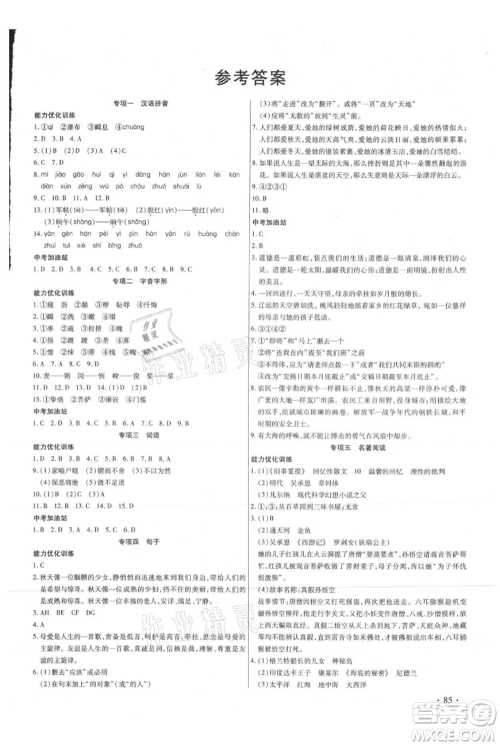 吉林教育出版社2021教材首选衔接教材年度复习七年级语文部编版参考答案