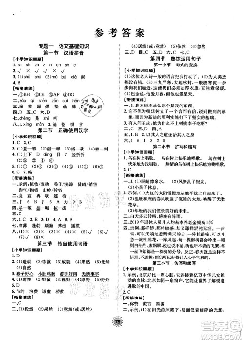 河北少年儿童出版社2021桂壮红皮书暑假天地小升初衔解教材语文答案