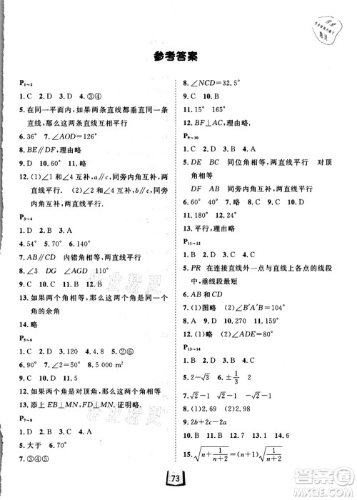 河北少年儿童出版社2021桂壮红皮书暑假天地七年级数学答案