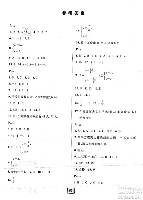 河北少年儿童出版社2021桂壮红皮书暑假天地七年级数学冀教版答案