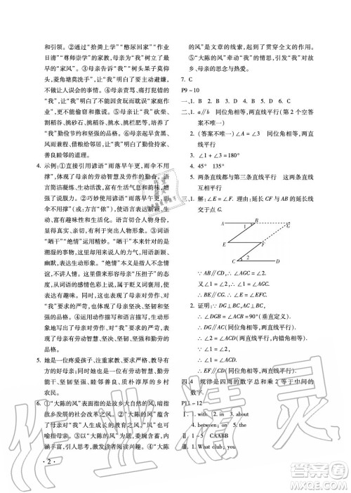 北京教育出版社2021新课标假期乐园暑假七年级合订本河南专版答案