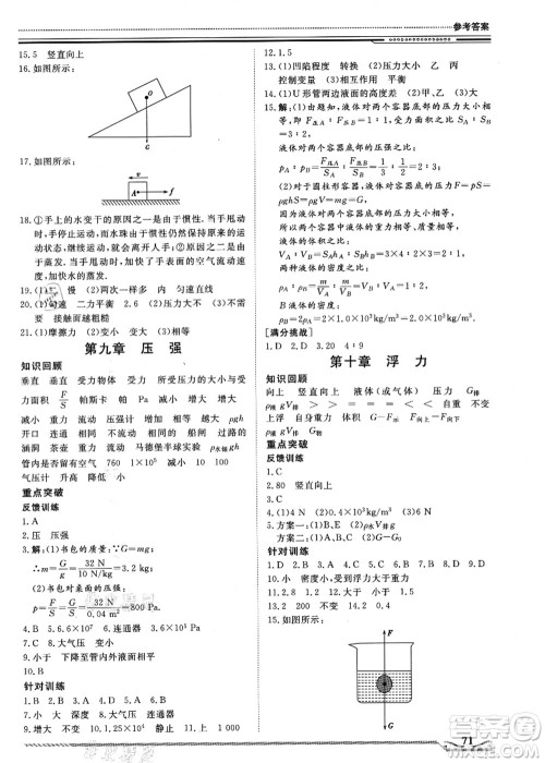 北京工业大学出版社2021假期生活指导八年级物理答案