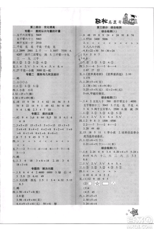 河北少年儿童出版社2021轻松总复习期末测试快乐暑假二年级数学人教版参考答案