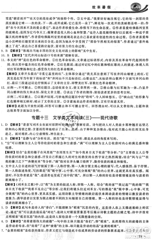 江苏人民出版社2021效率暑假初升高衔接语文答案