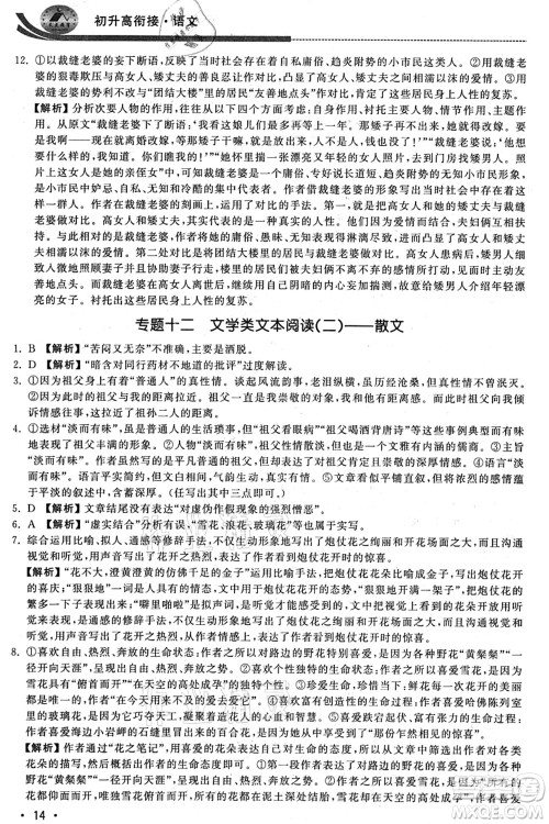 江苏人民出版社2021效率暑假初升高衔接语文答案