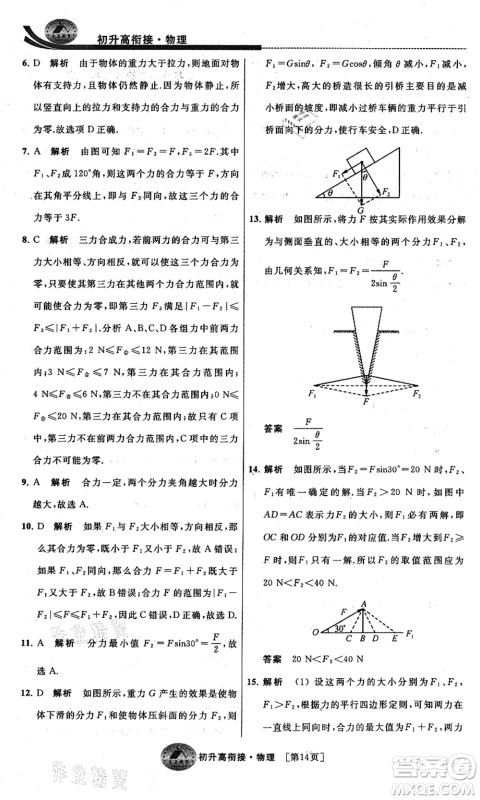 江苏人民出版社2021效率暑假初升高衔接物理答案