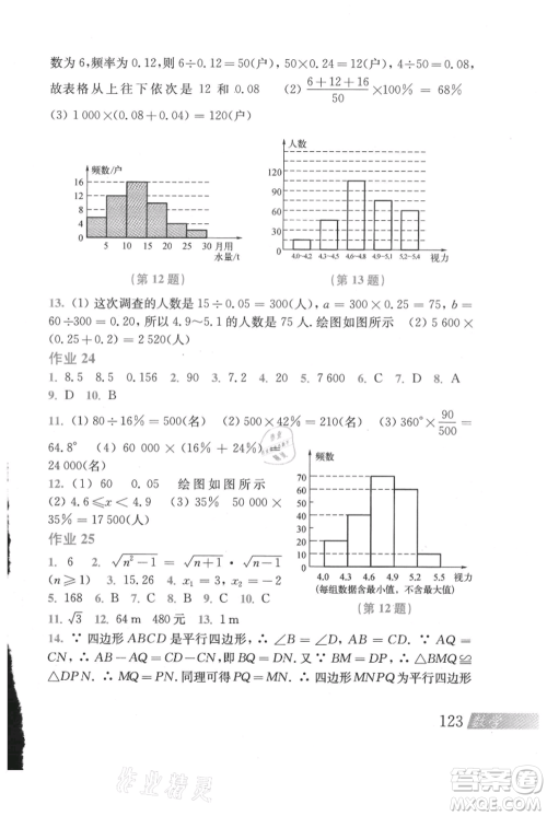 上海科学技术出版社2021暑假作业八年级数学沪教版参考答案