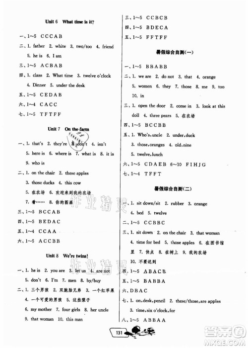 江苏人民出版社2021快乐暑假三年级答案