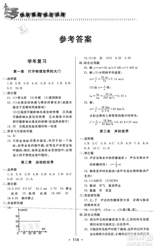 北京时代华文书局2021快乐暑假综合训练八年级物理答案