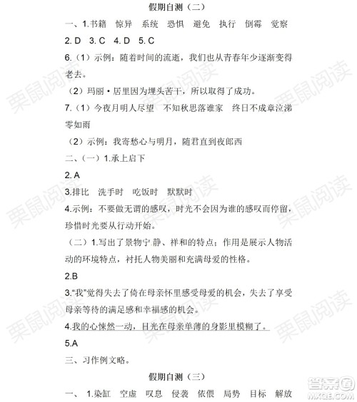 黑龙江少年儿童出版社2021阳光假日暑假六年级语文人教版答案